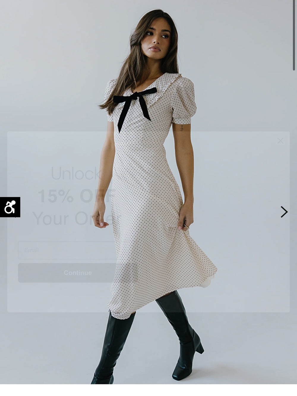 bohme Cream Polka Dot Midi Dress with Black Bow